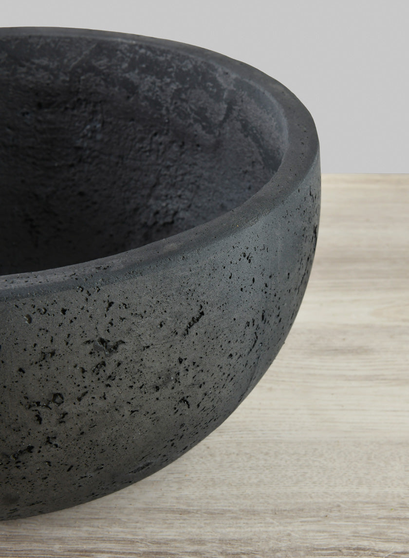 Yerevan Black Cement Stone Bowl Planter Decor Jamali-garden