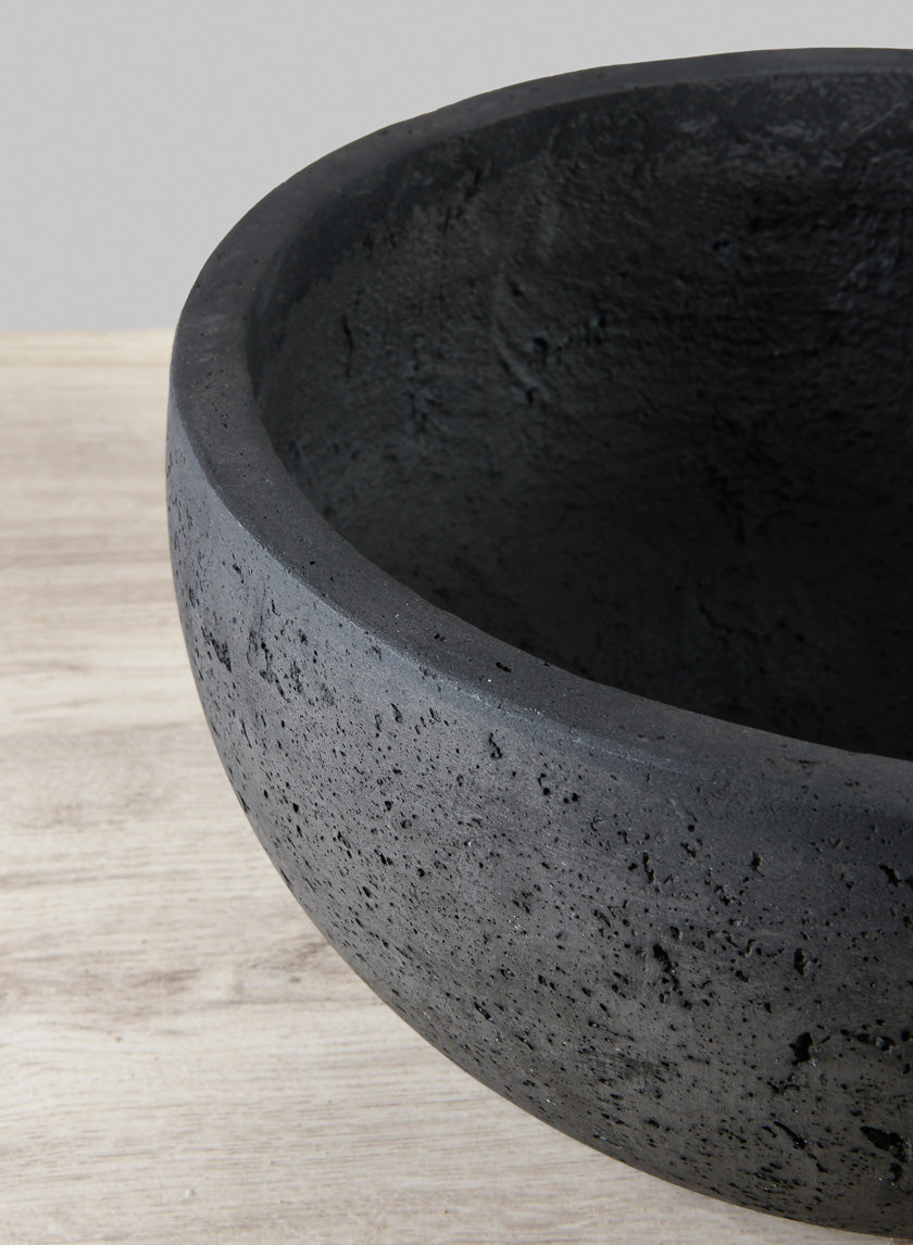 Yerevan Black Cement Stone Bowl Planter Decor Jamali-garden