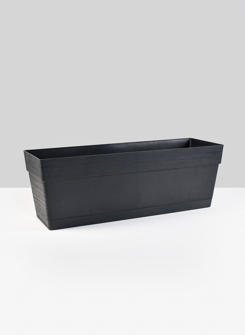 19.25in Long Loft Black Window Box With Attached Saucer Decor Jamali-garden