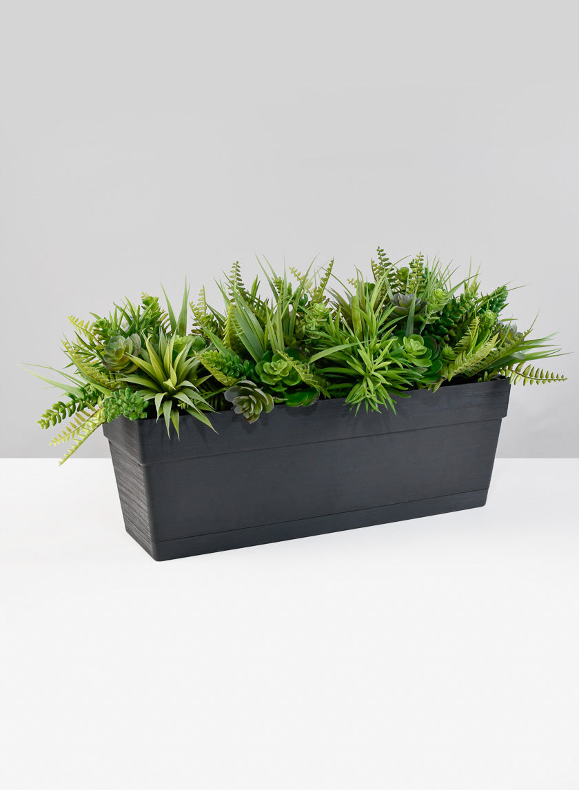 19.25in Long Loft Black Window Box With Attached Saucer Decor Jamali-garden