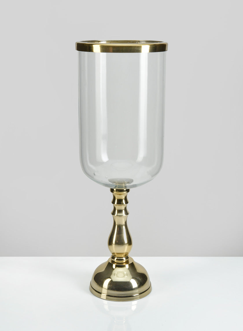 14.5in Tall Leila Gold Glass Hurricane Decor Jamali-garden