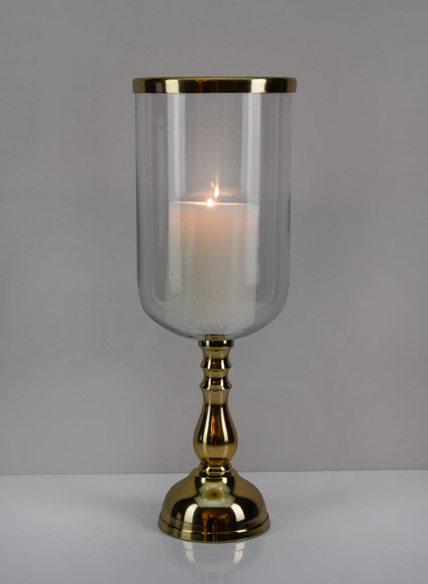 14.5in Tall Leila Gold Glass Hurricane Decor Jamali-garden