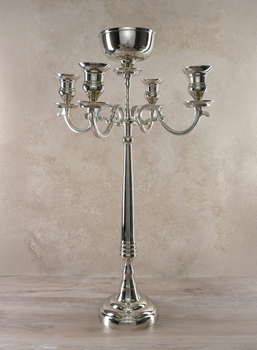 32in Tall Nickel Candelabra With Bowl Decor Jamali-garden