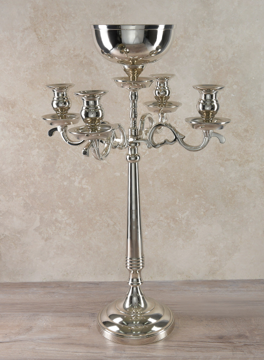 23.5in Tall Nickel Candelabra With Bowl Decor Jamali-garden