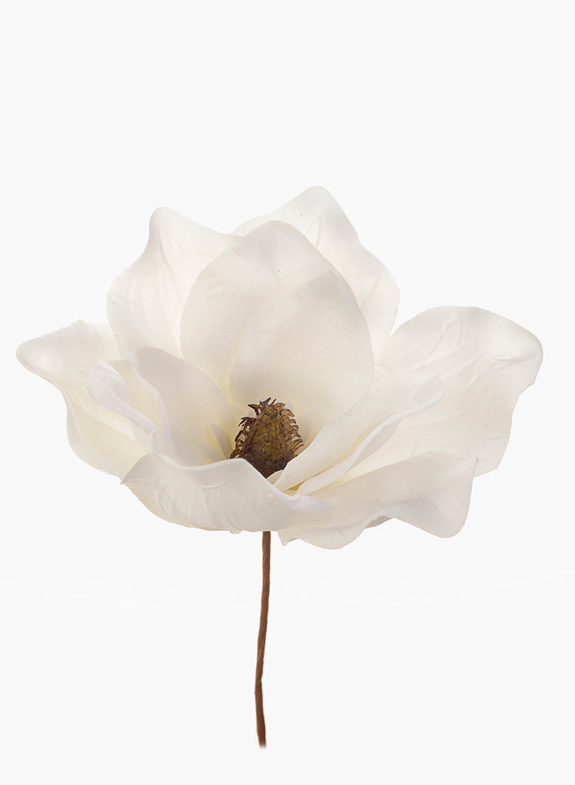 9in Long Glittered White Magnolia Pick Decor Jamali-garden
