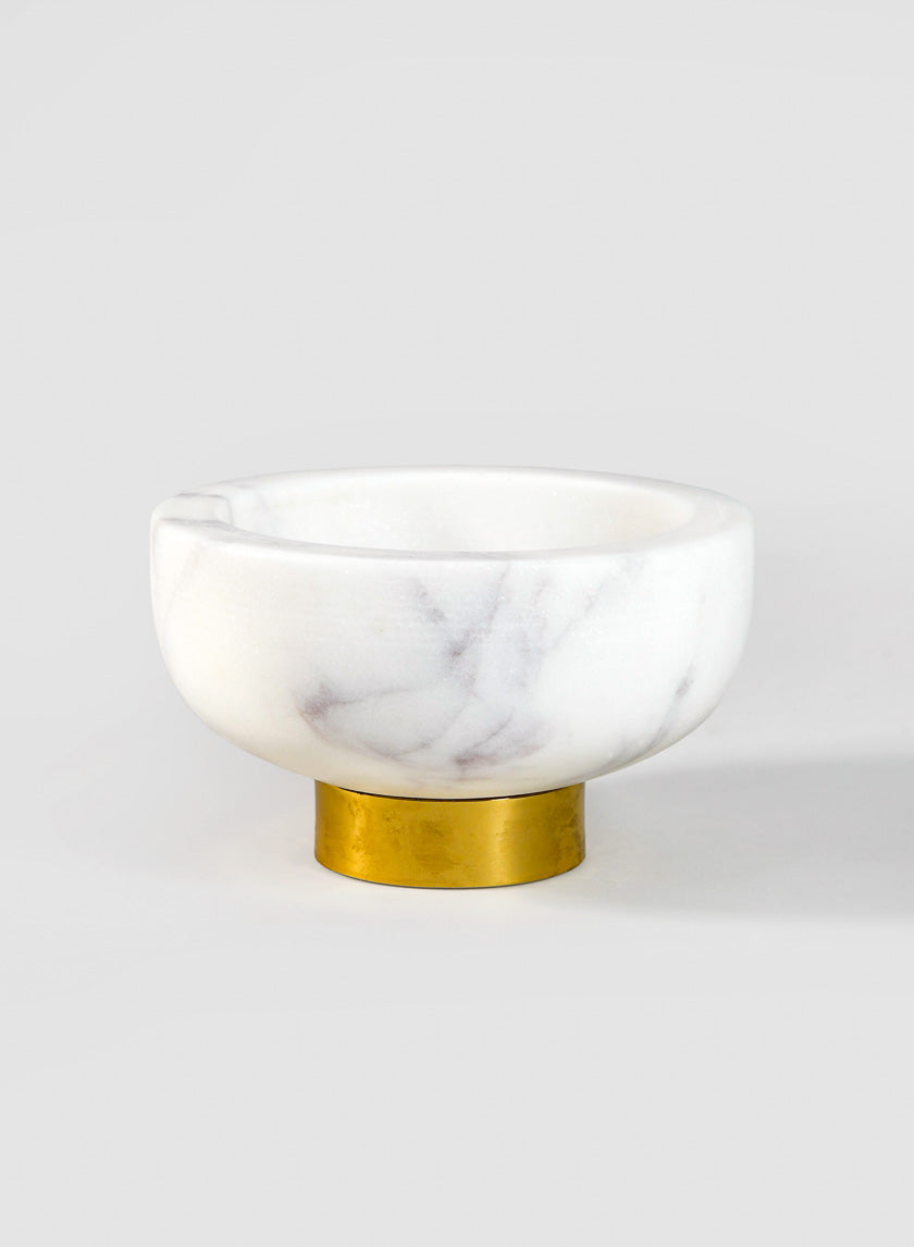 4in Wide White Marble Mini Bowl With Brass Ring Decor Jamali-garden