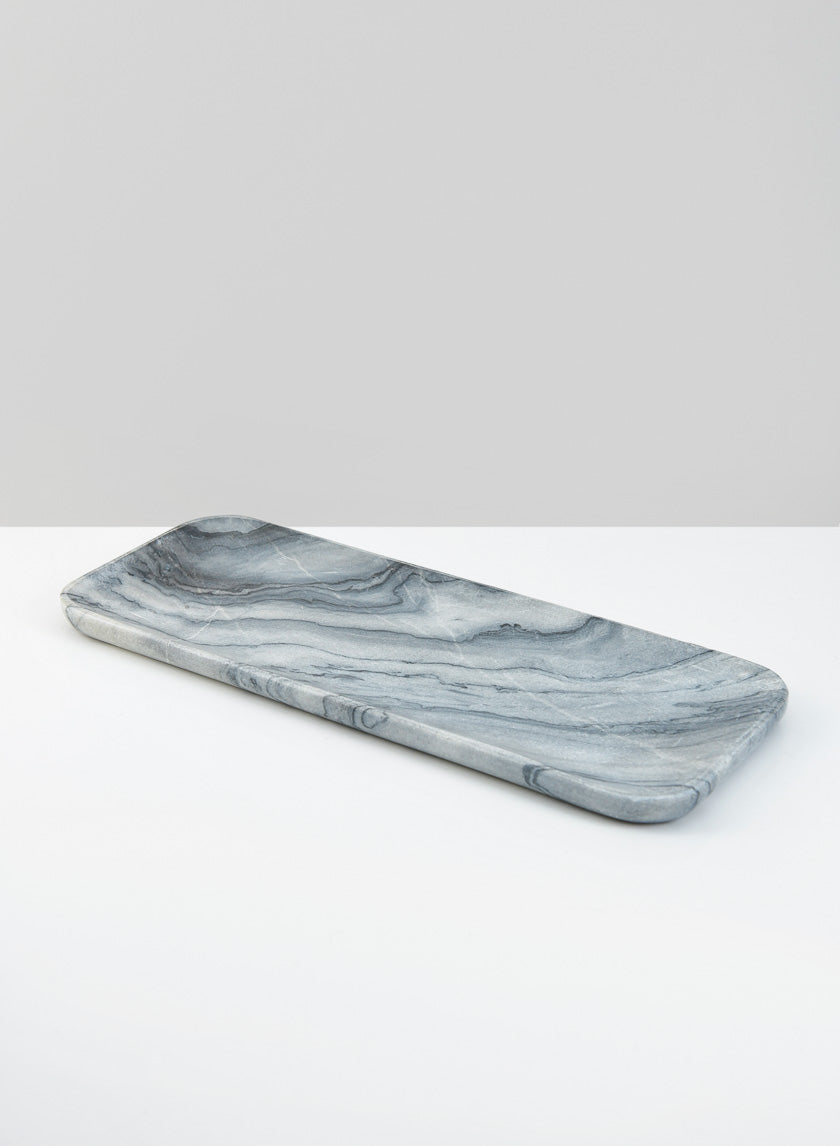 12in Long Lunigiana Gray Beveled Marble Tray Decor Jamali-garden