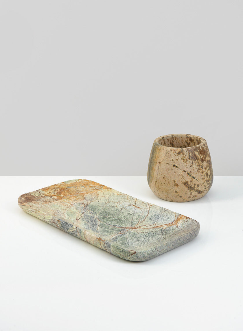 9.5in Long Jaipur Forest Brown Marble Tray Decor Jamali-garden