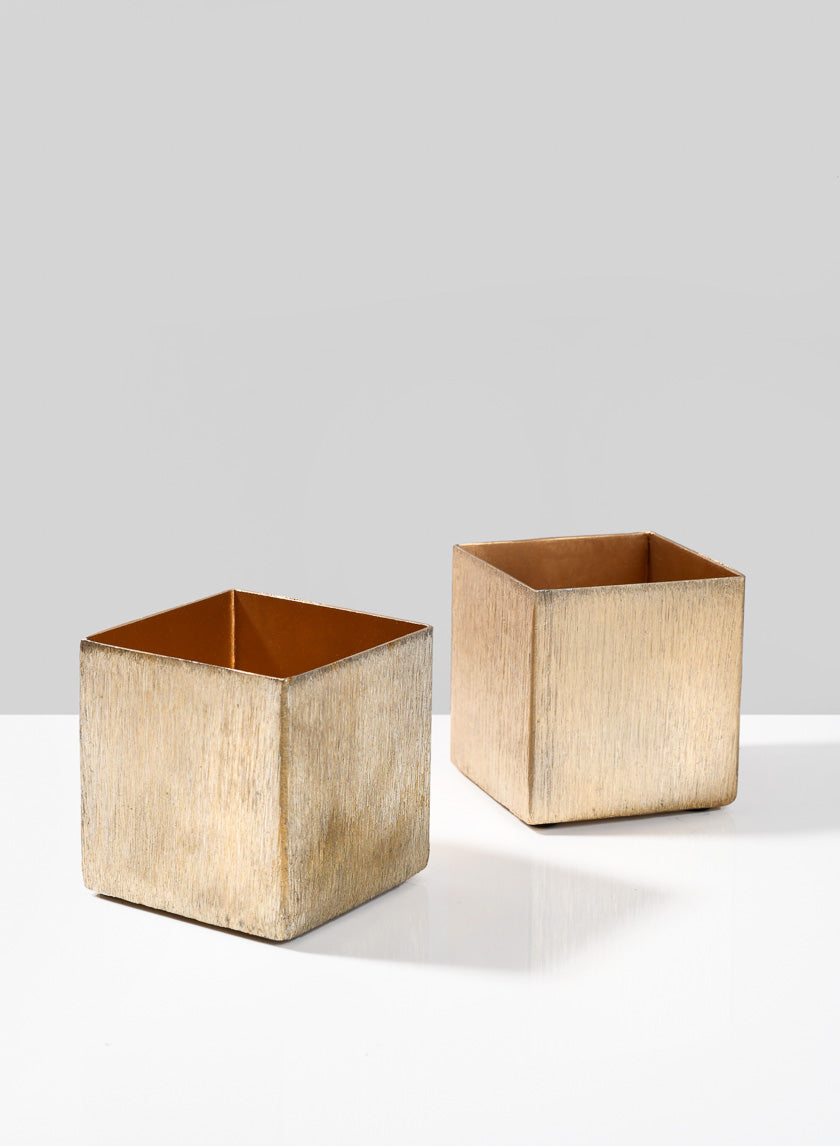 3in Cube Gold Vase Decor Jamali-garden