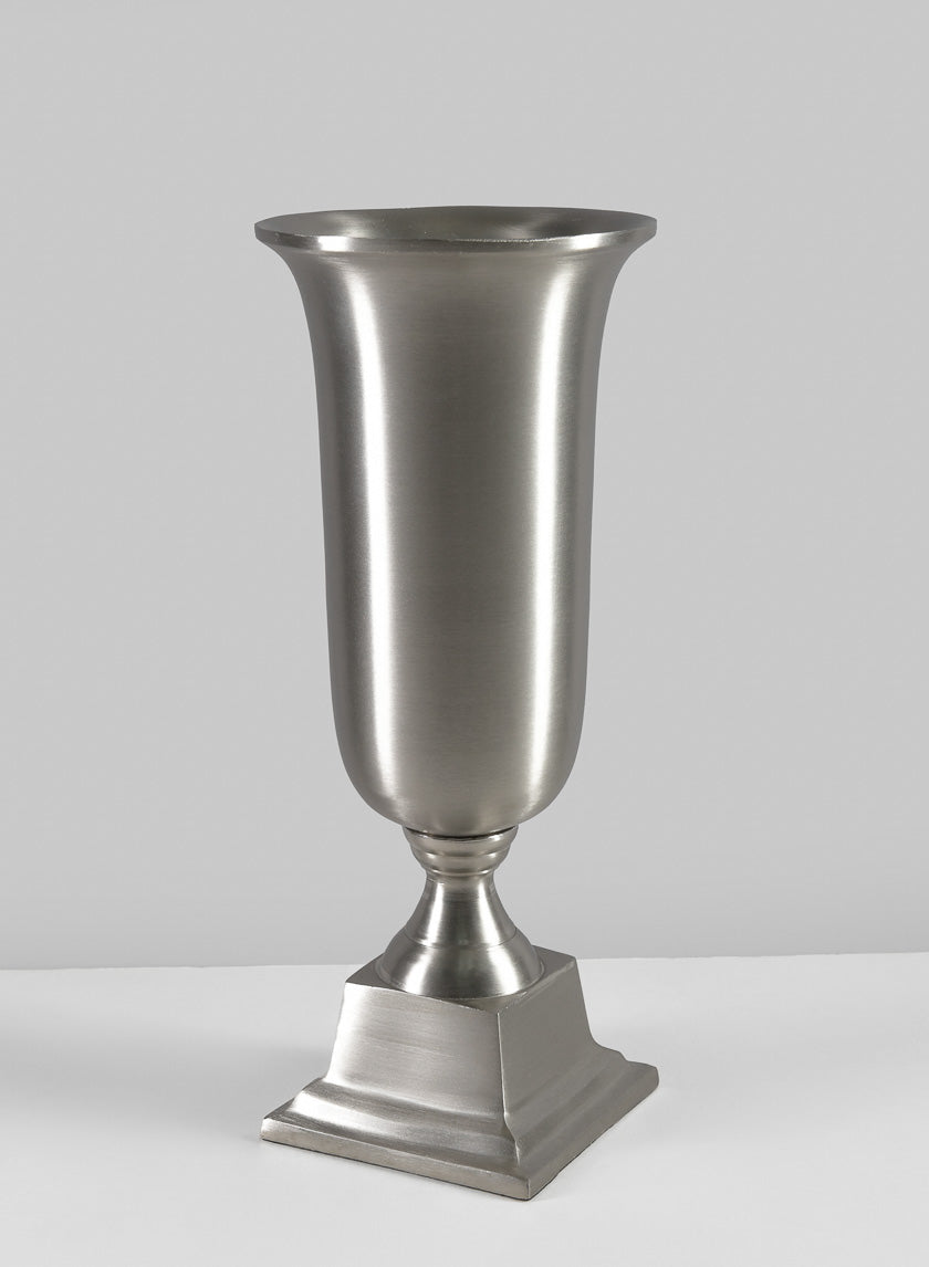 14.5in Tall Araami Matte Silver Aluminum Urn Decor Jamali-garden