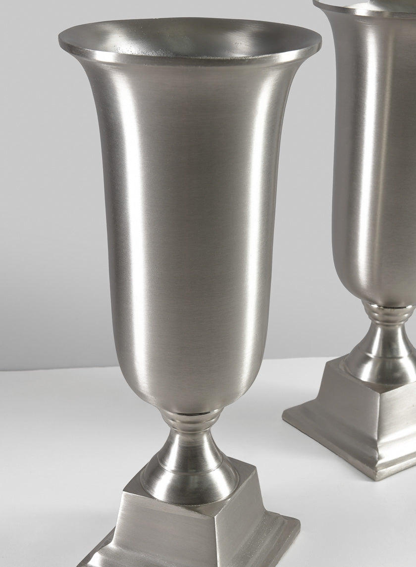 14.5in Tall Araami Matte Silver Aluminum Urn Decor Jamali-garden