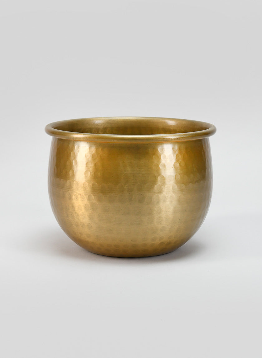 6.75in Wide Devdas Brass Look Aluminum Indoor Garden Pot, Small Decor Jamali-garden