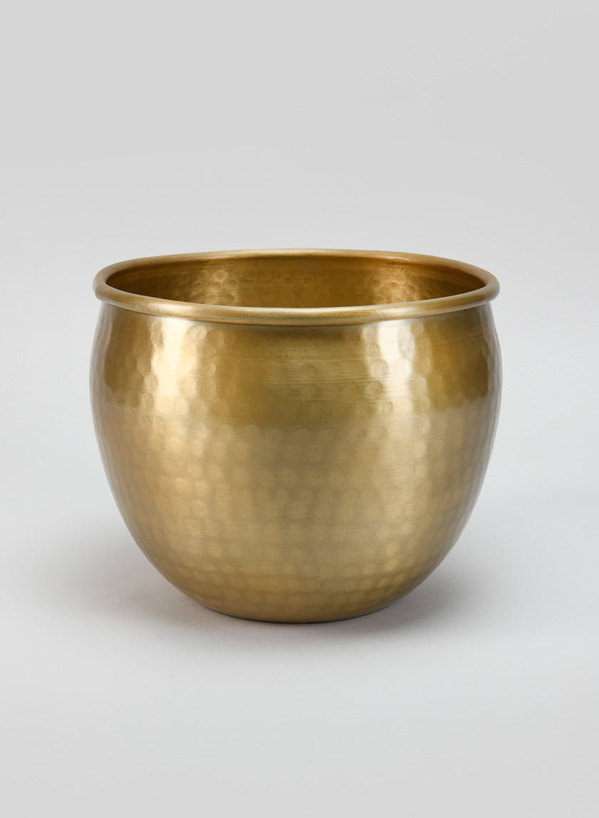 9in Wide Devdas Brass Look Aluminum Indoor Garden Pot, Medium Decor Jamali-garden