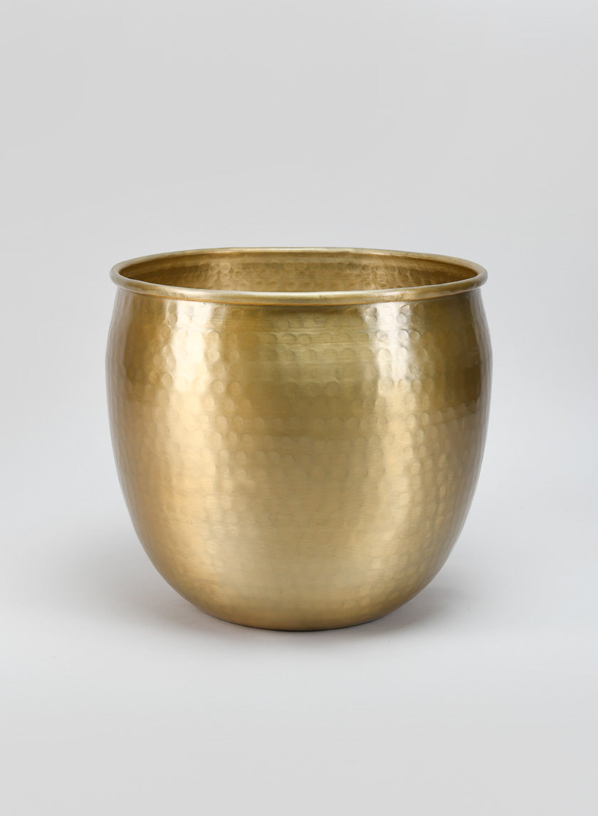 10.75in Wide Devdas Brass Look Aluminum Indoor Garden Pot, Large Decor Jamali-garden