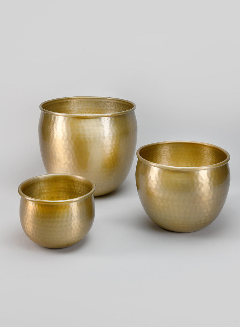 10.75in Wide Devdas Brass Look Aluminum Indoor Garden Pot, Large Decor Jamali-garden