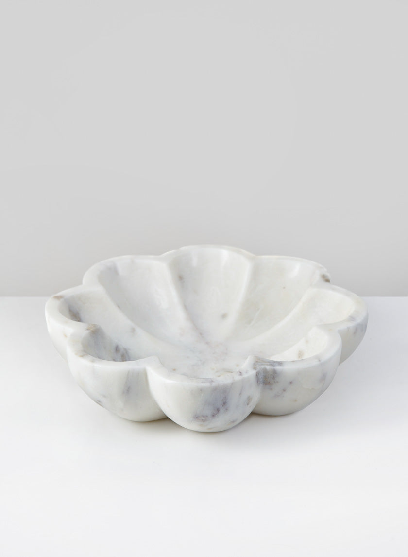 8in Wide Ashgabat White Marble Petal Tray Decor Jamali-garden