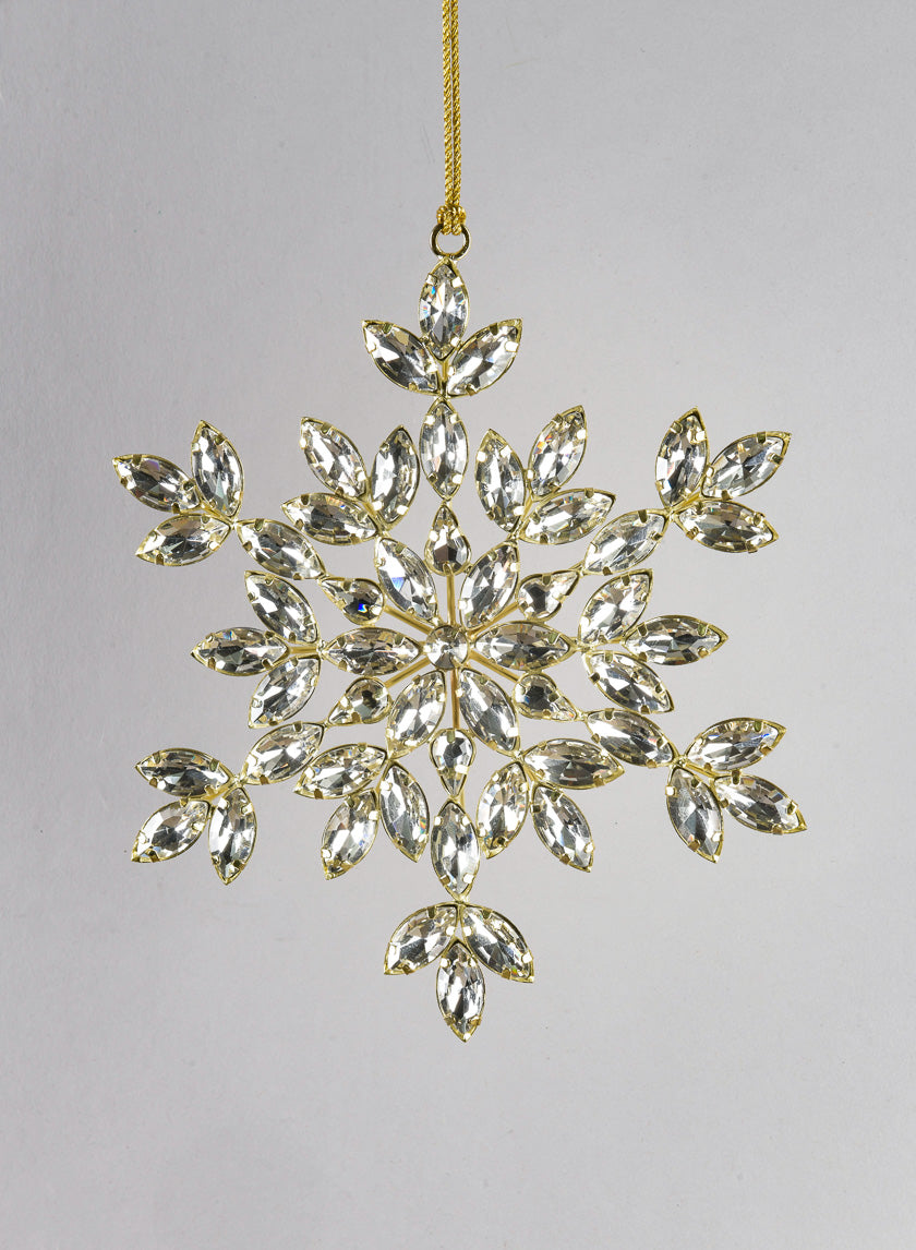 6in Wide Silver Glass Stone Snowflake with Gold Frame Decor Jamali-garden
