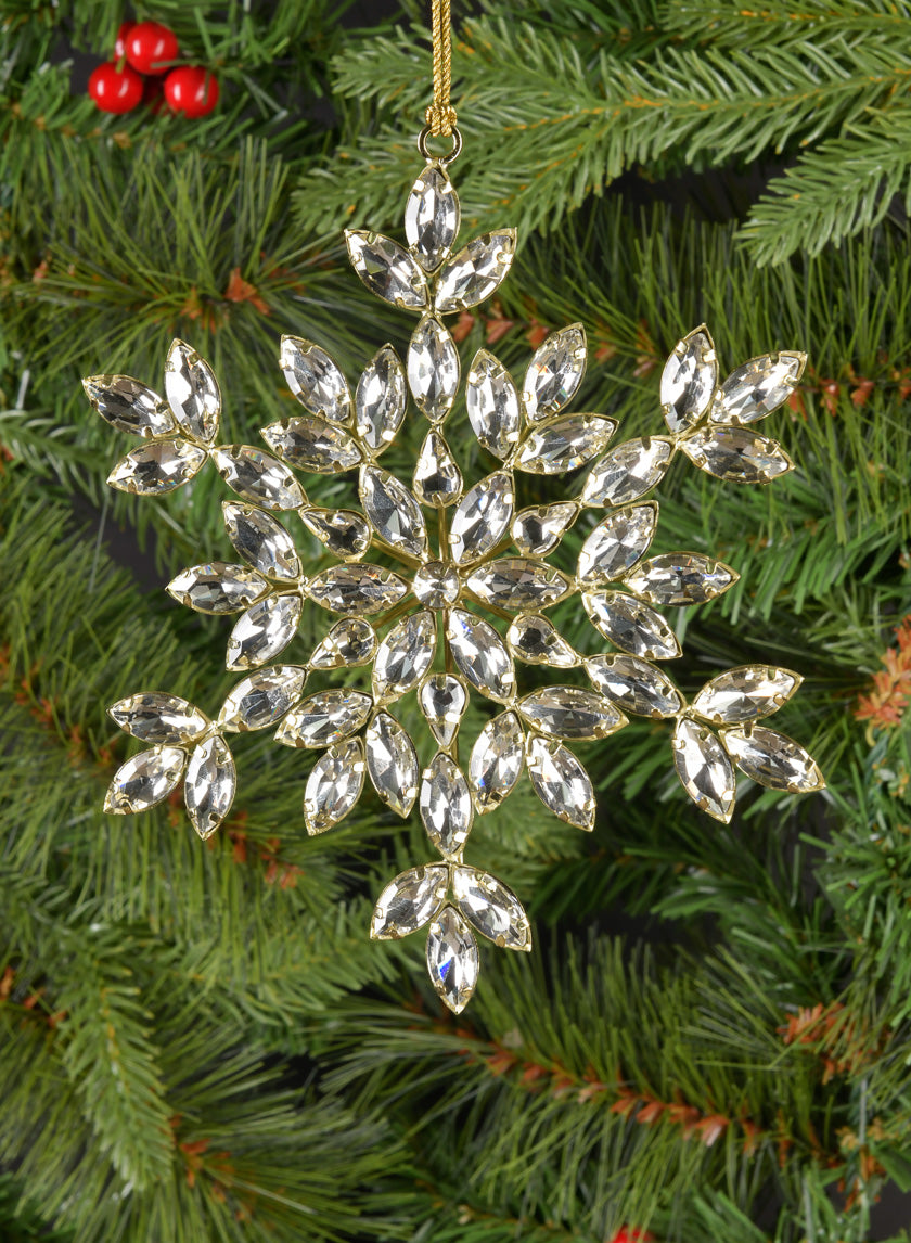 6in Wide Silver Glass Stone Snowflake with Gold Frame Decor Jamali-garden