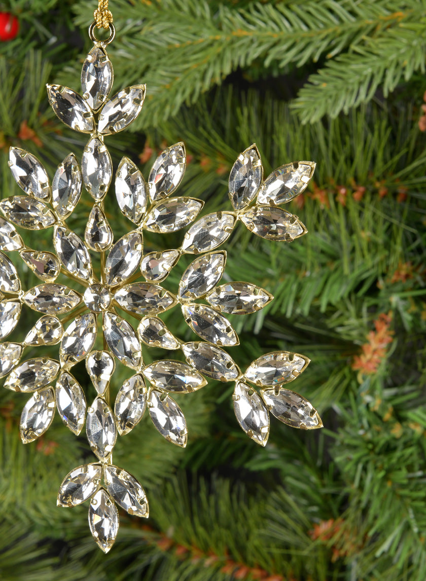 6in Wide Silver Glass Stone Snowflake with Gold Frame Decor Jamali-garden