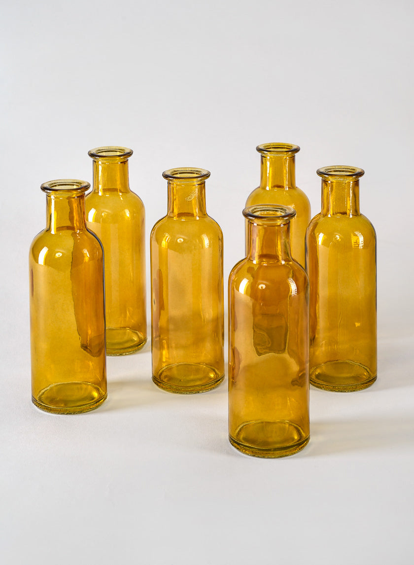6.5in Tall Amber Glass Bottle Bud Vases, Set of 6 Decor Jamali-garden