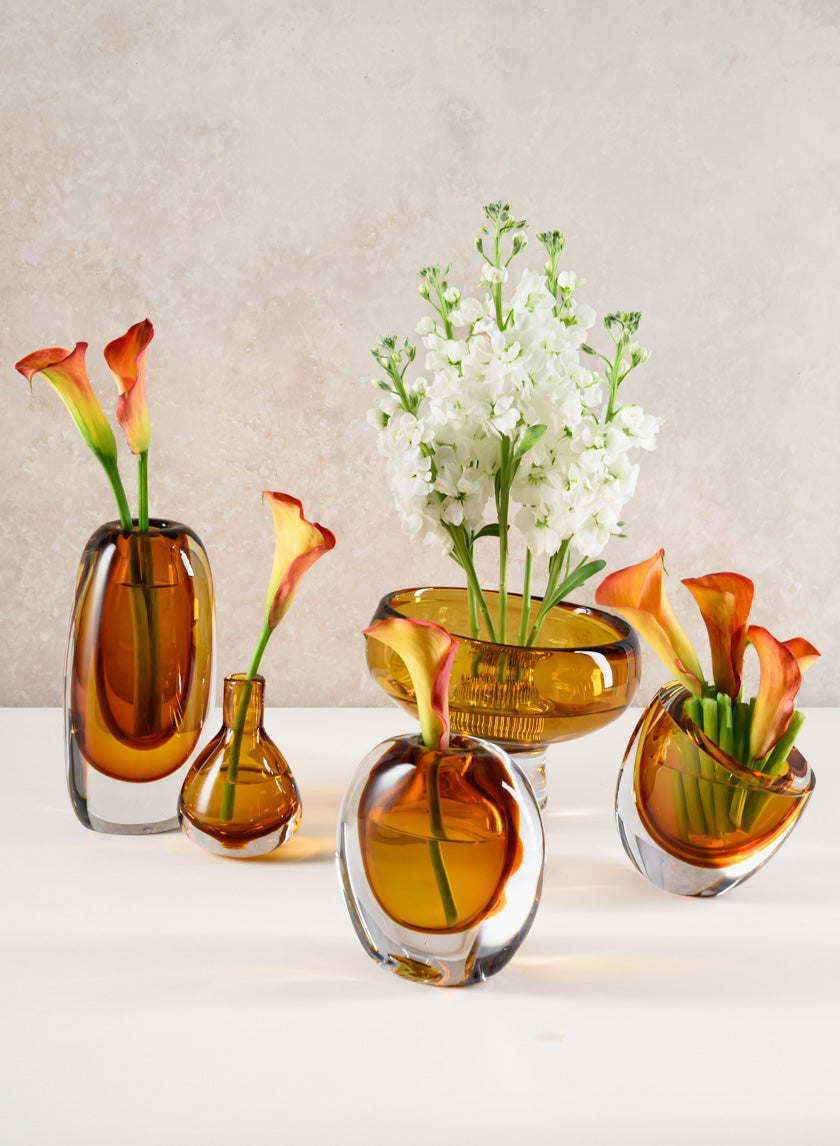 4.5in Tall Muran Amber Glow Hand Bown Deco Glass Vase, Mini Decor Jamali-garden