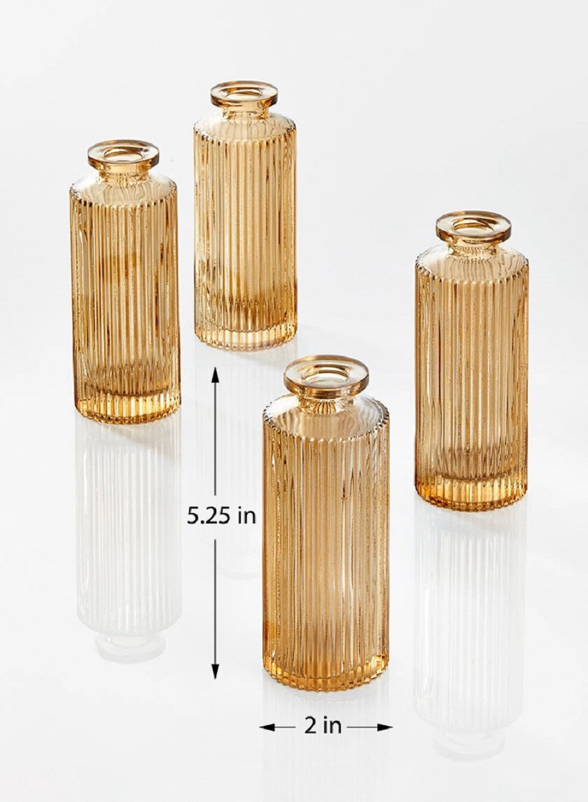 5.25in Tall Amber Pleated Glass Bottle Bud Vase Decor Jamali-garden