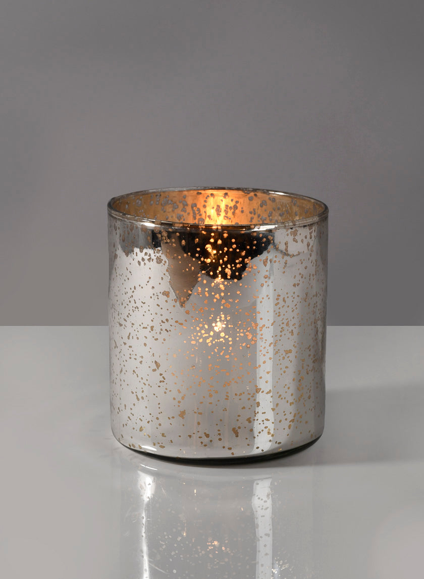 4.75in Tall Antique Silver Glass Cylinder Decor Jamali-garden