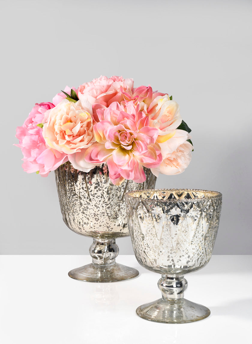 Patterned Silver Mercury Glass Coupes Decor Jamali-garden