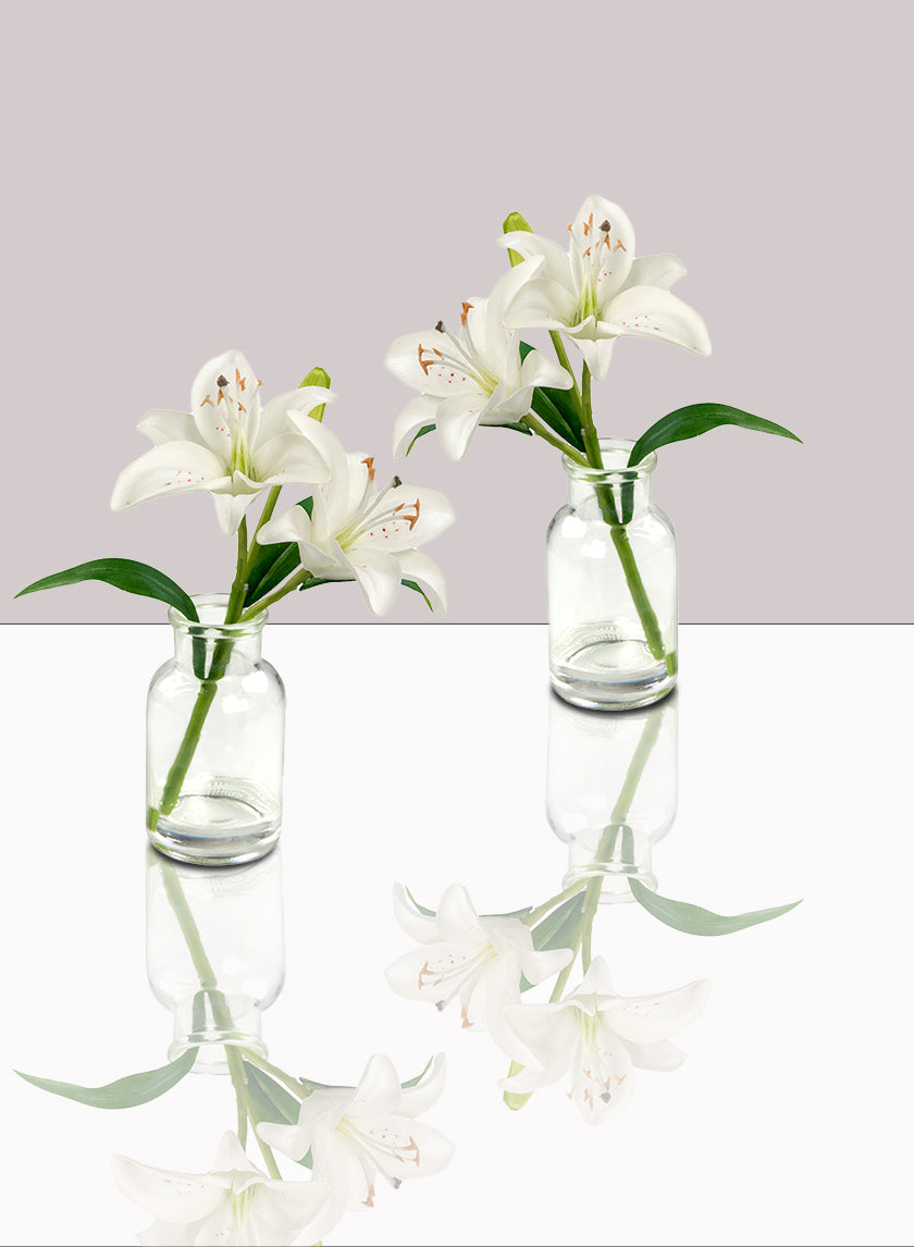 White Lilies in Milk Bottle Vase, Set of 2 Decor Jamali-garden