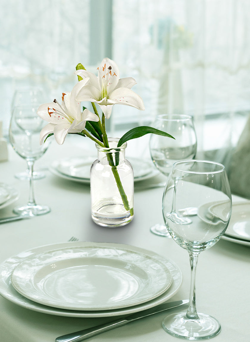 White Lilies in Milk Bottle Vase, Set of 2 Decor Jamali-garden