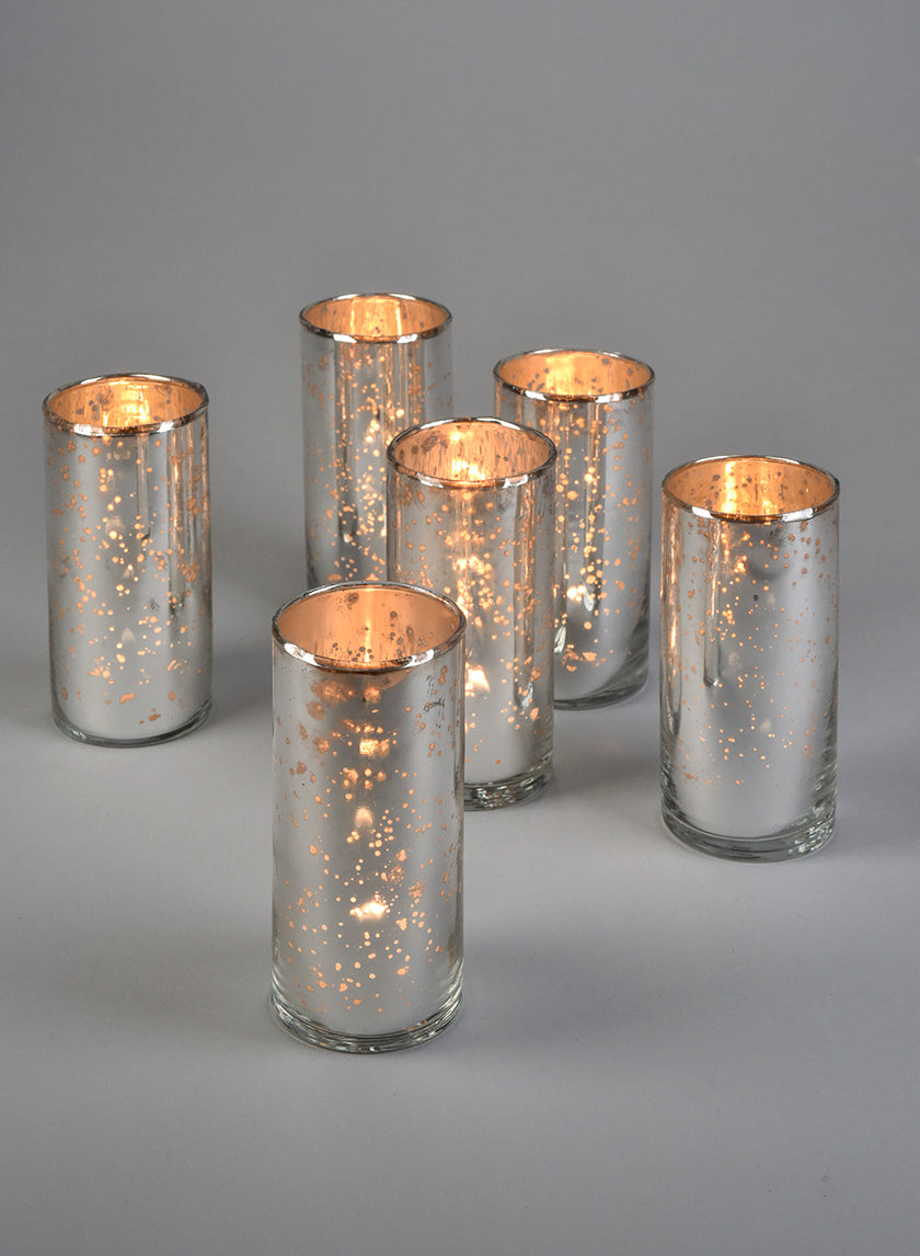 4in Tall Antique Silver Glass Cylinders Decor Jamali-garden
