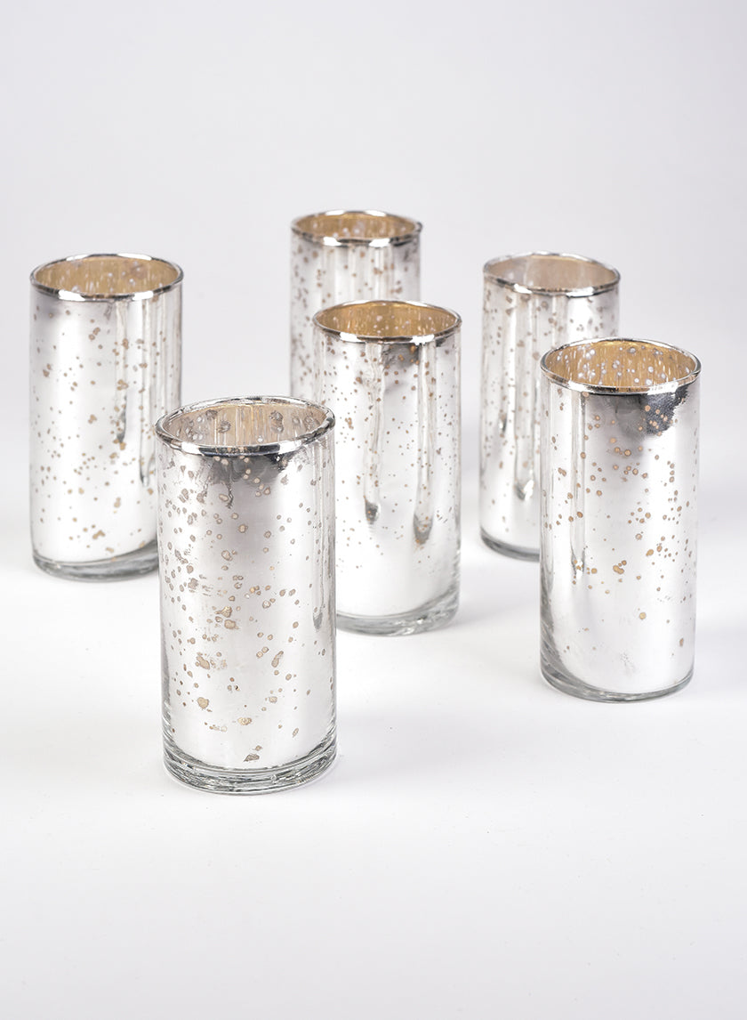 4in Tall Antique Silver Glass Cylinders Decor Jamali-garden