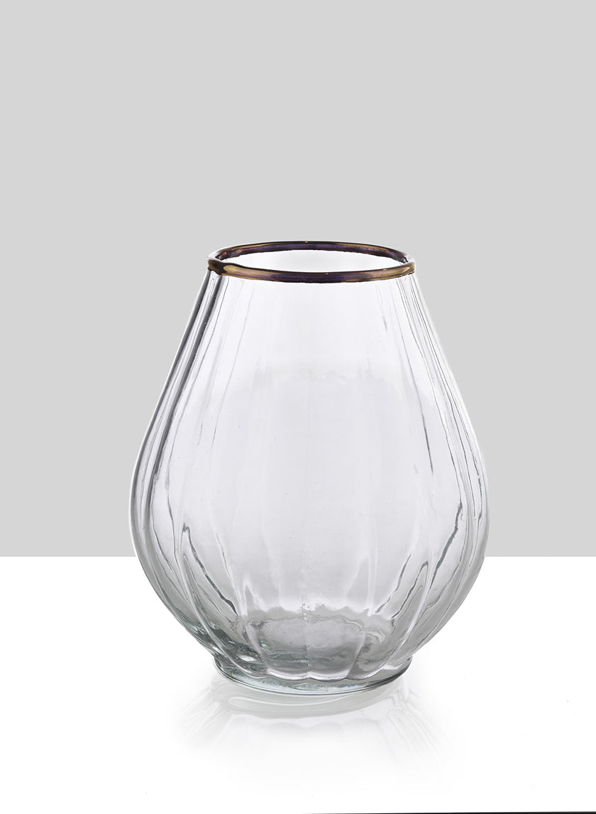 6in Tall Gold Rim Balloon Glass Vase Decor Jamali-garden