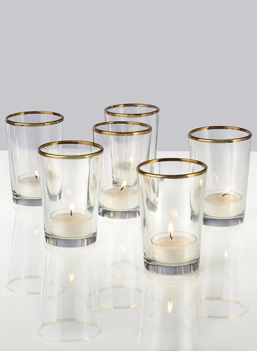 3.5in Tall Tapered Glass Votive Holder With Gold Rim Decor Jamali-garden