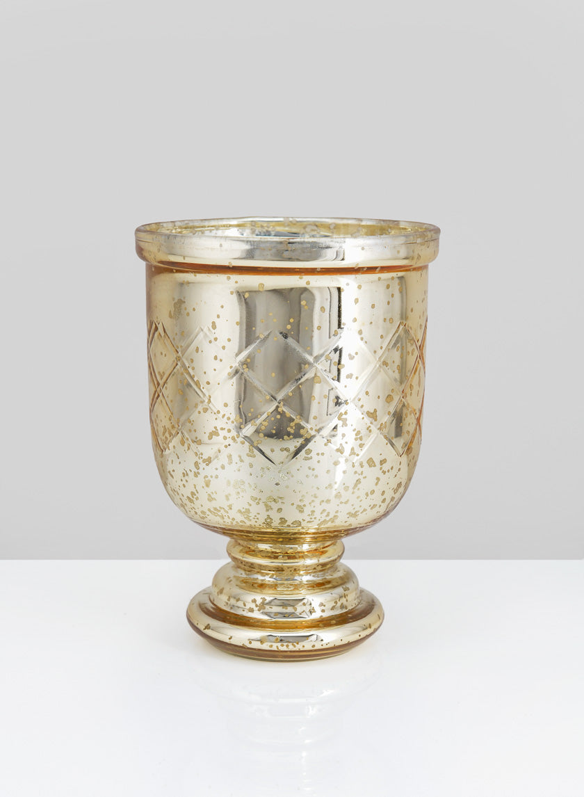 7in Tall Etched Gold Glass Hurricane Decor Jamali-garden