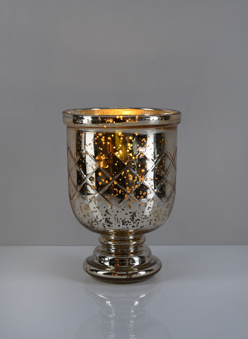 7in Tall Etched Gold Glass Hurricane Decor Jamali-garden