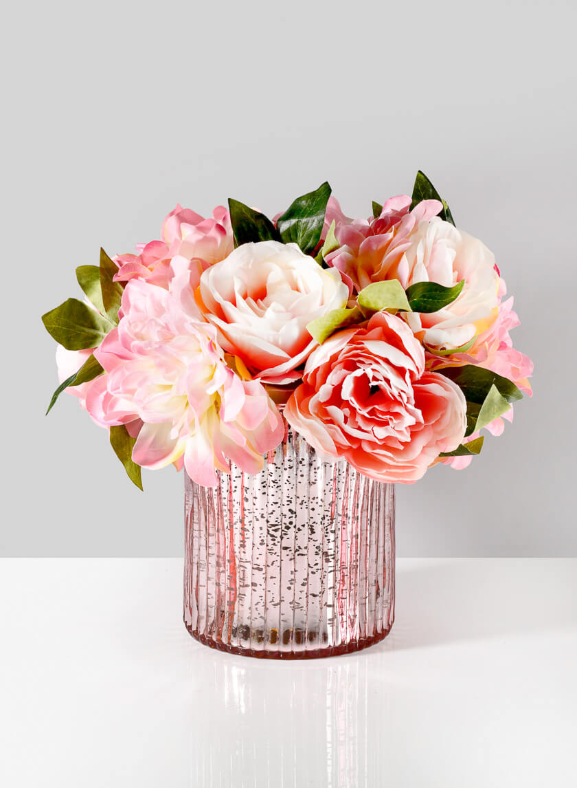6in Tall La Fete en Rose Vintage Pink Ribbed Cylinder Decor Jamali-garden