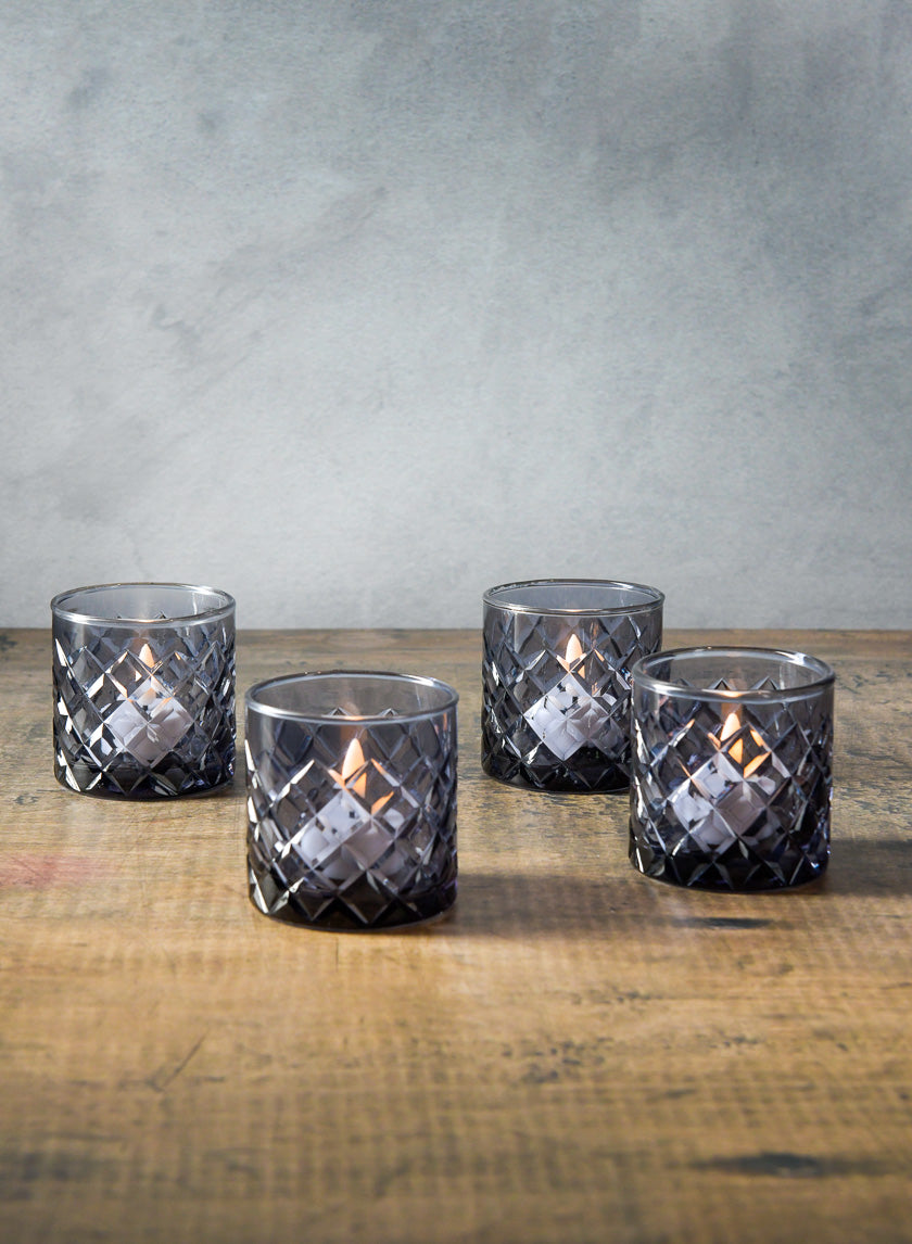 3in Tall Ashford Smoke Gray Glass Votive Holder Decor Jamali-garden