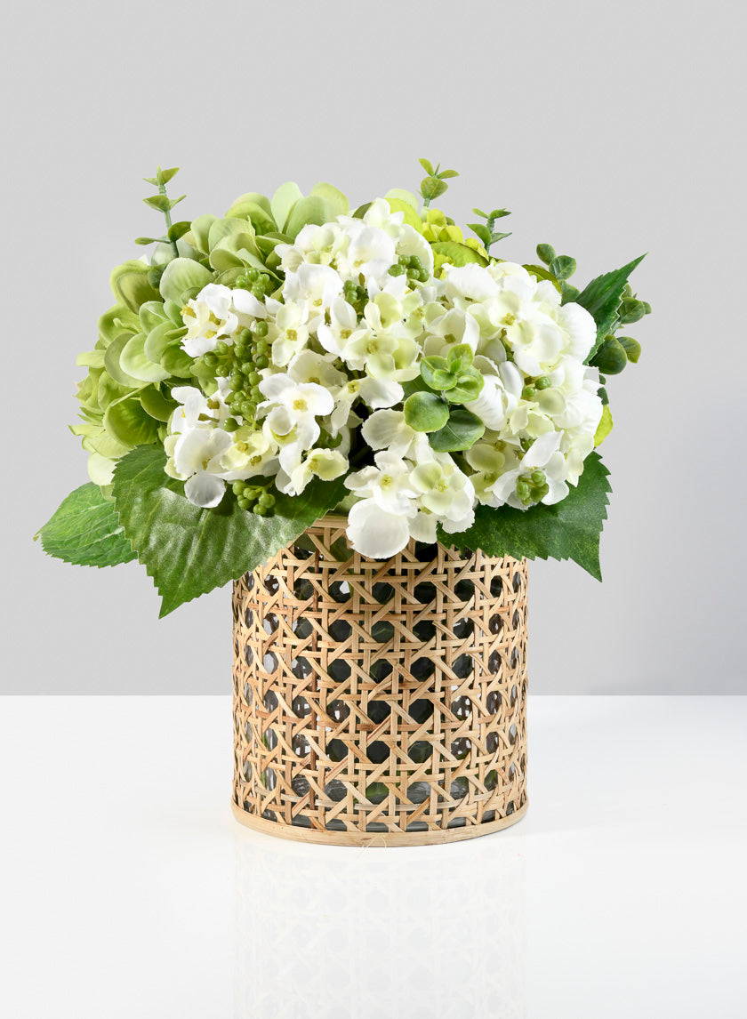 6.25in Tall Indochine Cane Weaved Glass Hurricane, Small Decor Jamali-garden