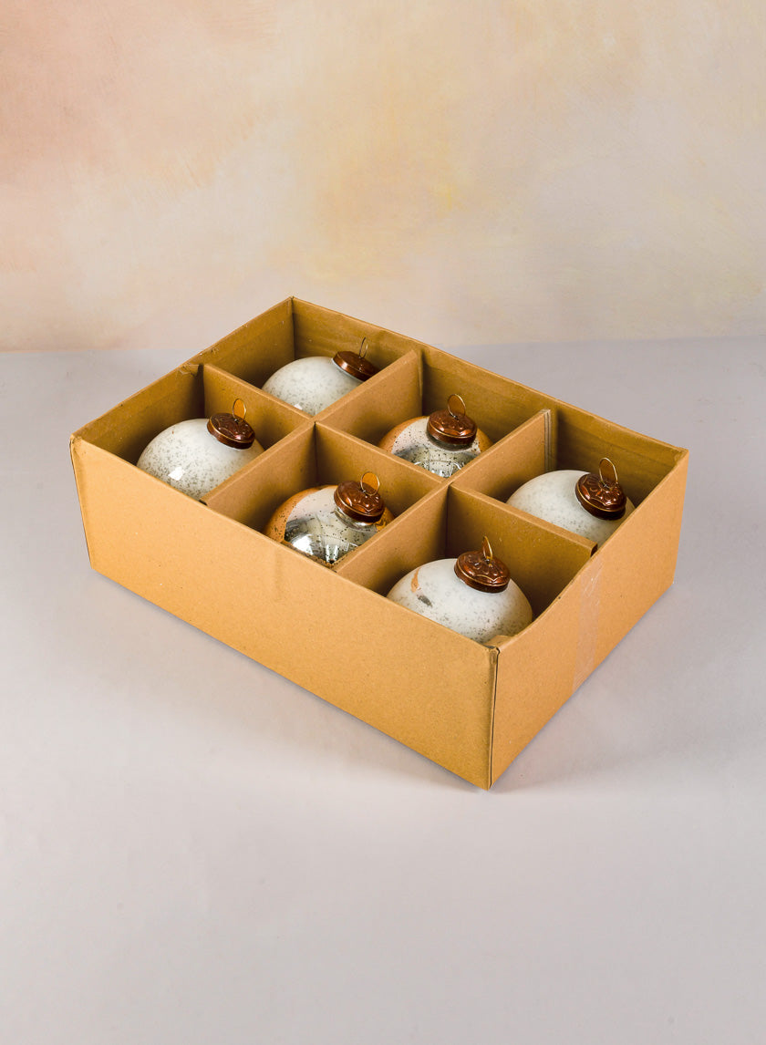 4in Round White &amp; Silver Vintage Glass Ornaments Decor Jamali-garden