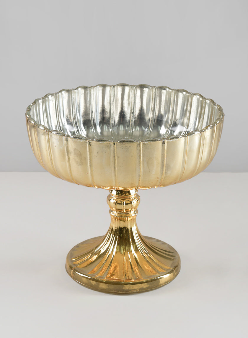 8in Tall Mumtaz Gold Dish Glass Urn Decor Jamali-garden