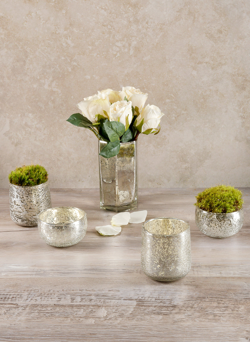 6in Tall Nomad Antique Silver Glass Vase Decor Jamali-garden