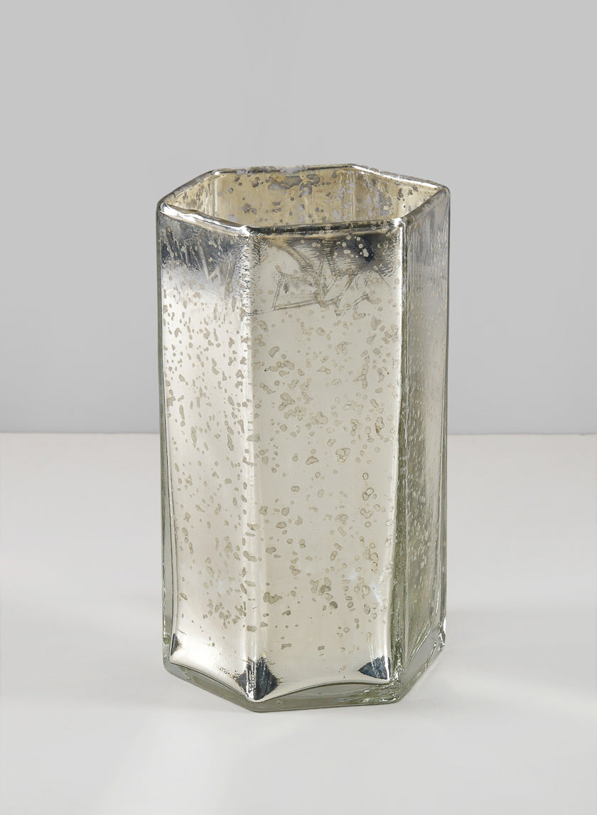 6in Tall Nomad Antique Silver Glass Vase Decor Jamali-garden