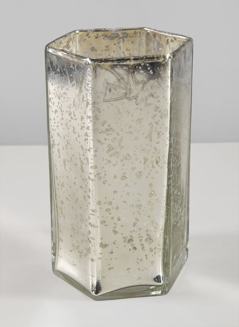 6in Tall Nomad Antique Silver Glass Vase Decor Jamali-garden