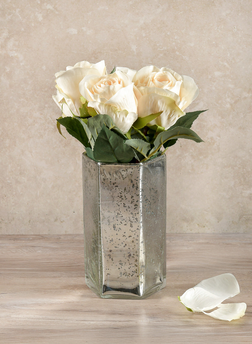 6in Tall Nomad Antique Silver Glass Vase Decor Jamali-garden