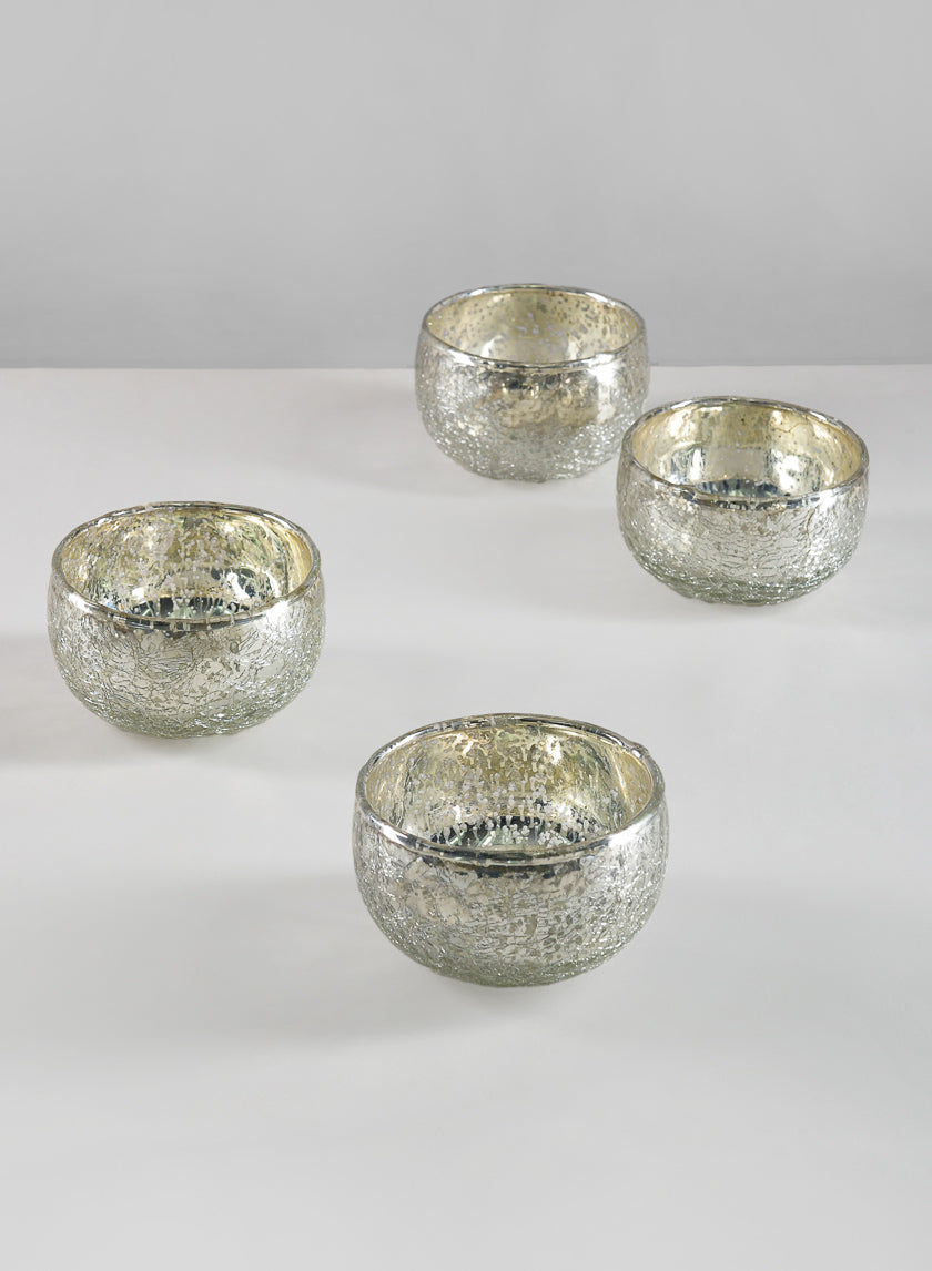 3.5in Wide Matka Antique Silver Glass Bowl, Mini Decor Jamali-garden