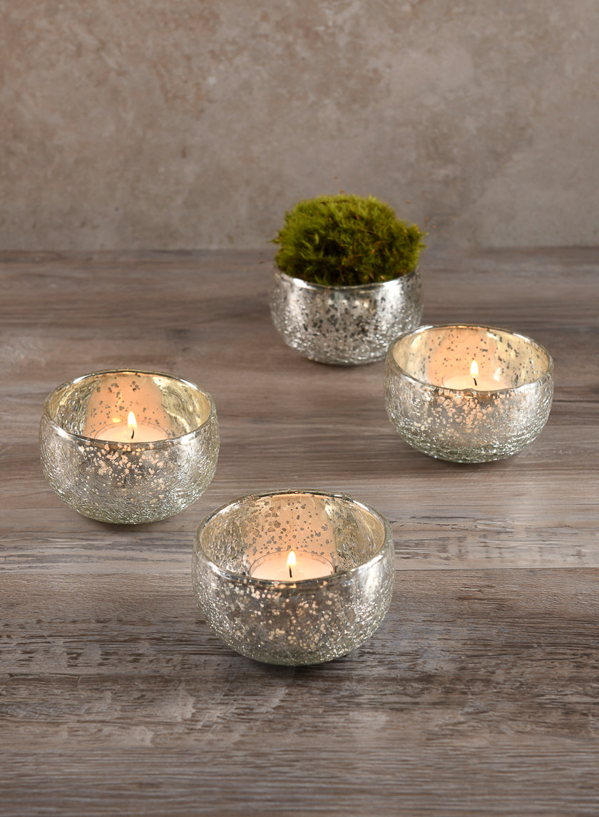 3.5in Wide Matka Antique Silver Glass Bowl, Mini Decor Jamali-garden