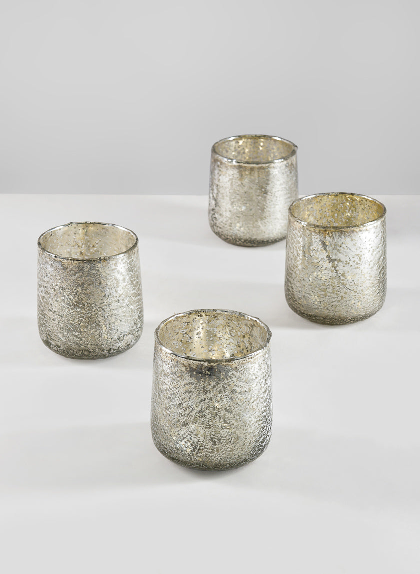 3.5in Tall Antique Platinum Glass Candle Holders Decor Jamali-garden