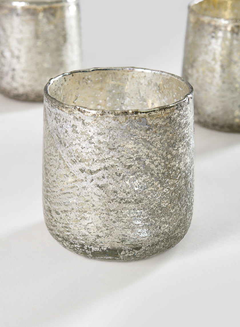 3.5in Tall Antique Platinum Glass Candle Holders Decor Jamali-garden