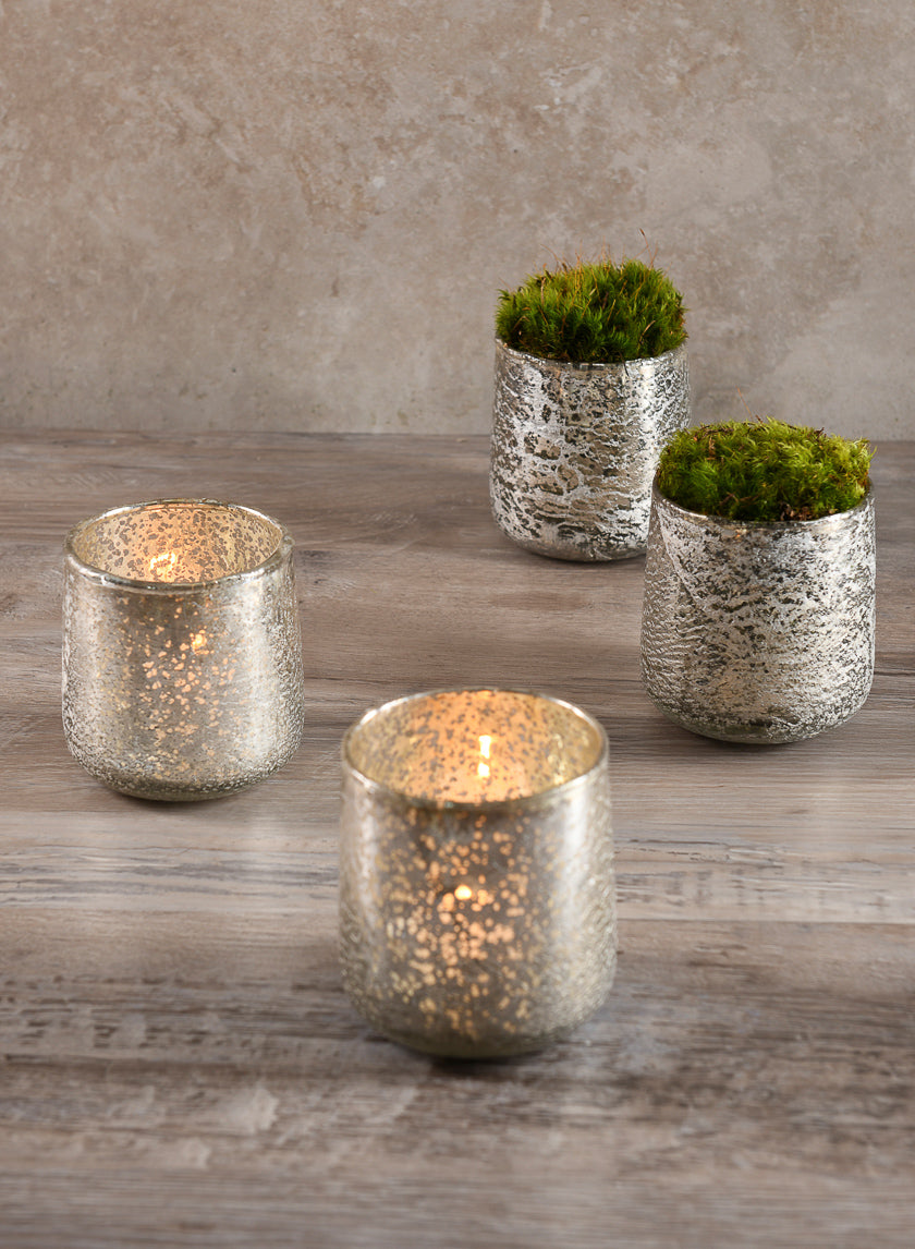 3.5in Tall Antique Platinum Glass Candle Holders Decor Jamali-garden